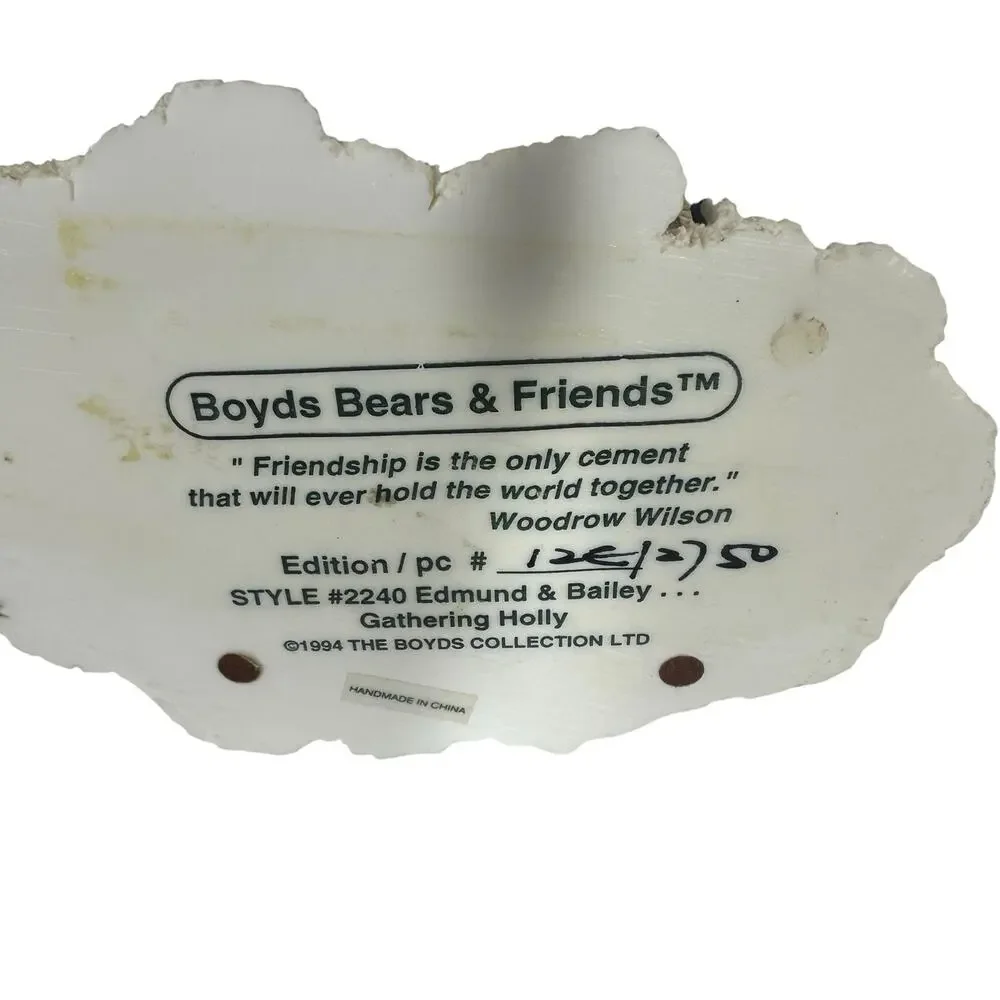 Vtg Boyds Bears & Friends Edmund & Bailey Gathering Holly Figurine Christmas '94